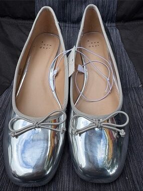 a new day Silver Mirror Ballet Flats with Bow